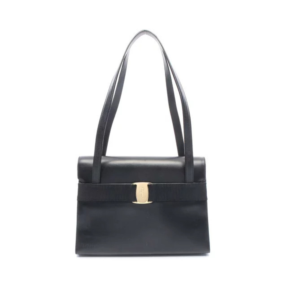 Salvatore Ferragamo Vara Ribbon Shoulder Bag Leather Black